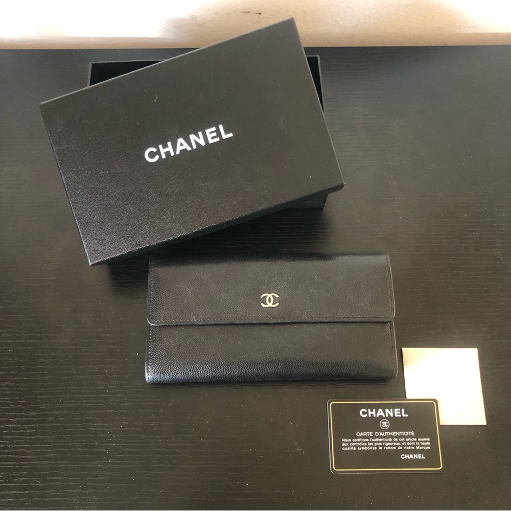 Chanel Caviar Leather Wallet Black with Silver Hardware